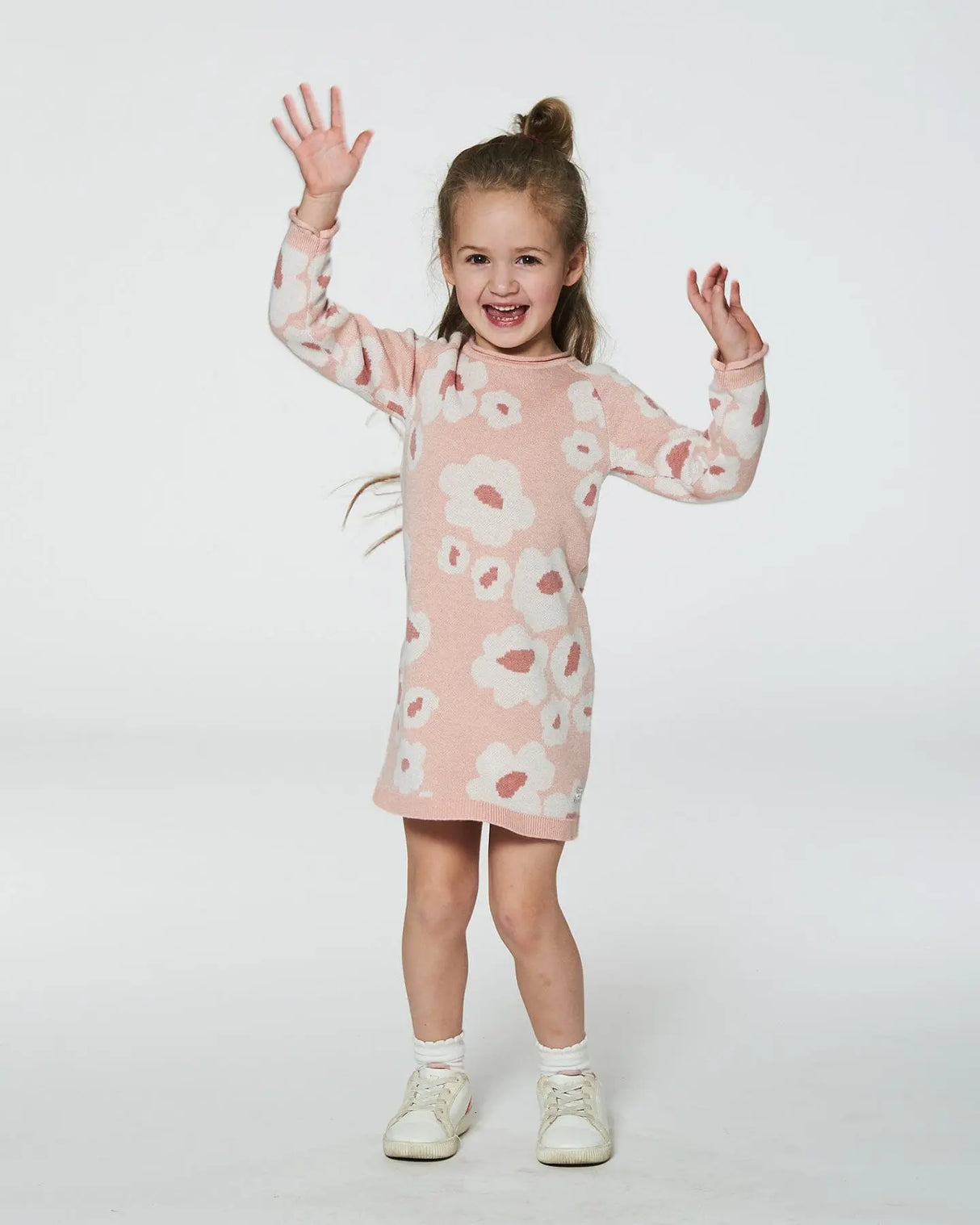 Jacquard Retro Flower Knit Dress Light Pink | Deux par Deux | Jenni Kidz