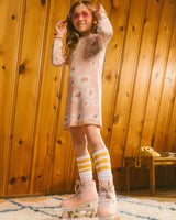 Jacquard Retro Flower Knit Dress Light Pink | Deux par Deux | Jenni Kidz