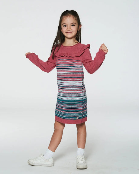 Jacquard Stripe Sweater Dress Pink And Blue | Deux par Deux | Jenni Kidz