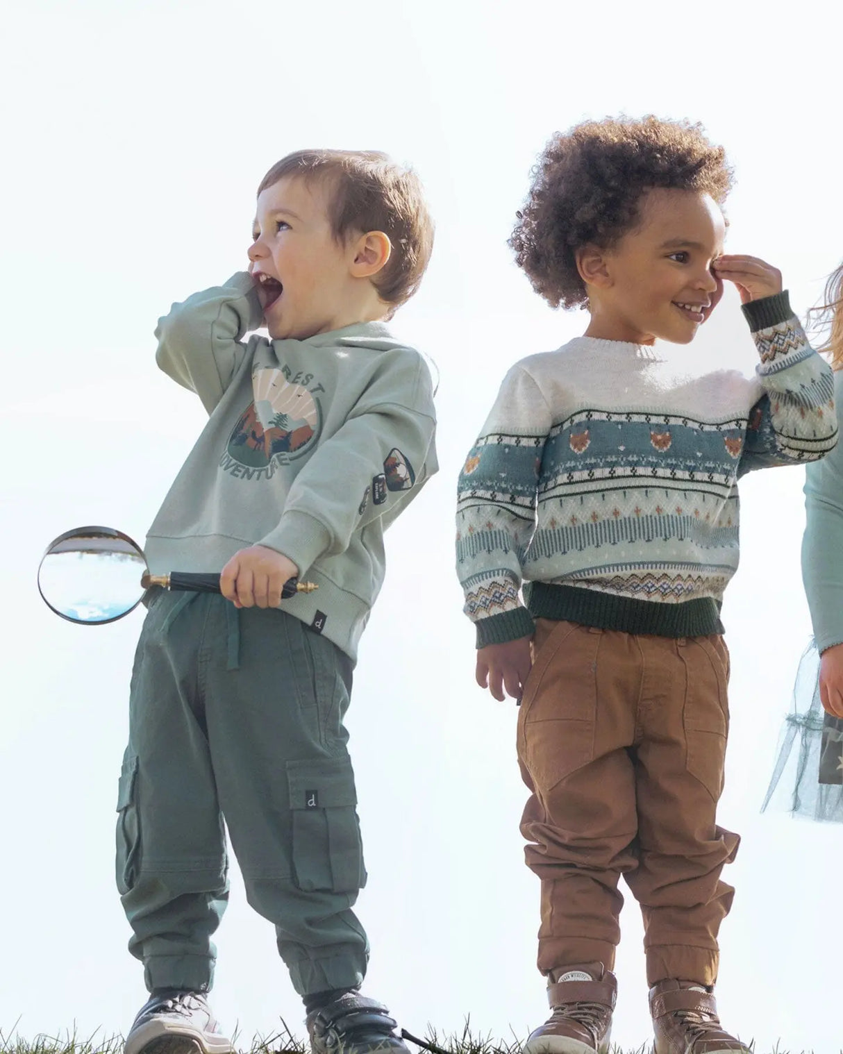 Jacquard Sweater With Fox Beige, Blue And Green | Deux par Deux | Jenni Kidz