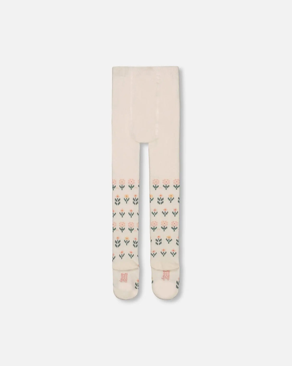 Jacquard Tights Off White With Flowers | Deux par Deux | Jenni Kidz