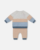 Jacquard Top And Knit Pant Set Stripe Hazel And Blue | Deux par Deux | Jenni Kidz