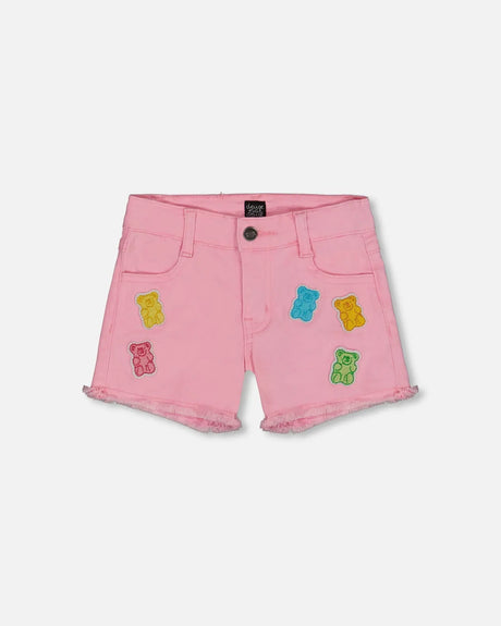 Jean Short With Embroidery Pink And Multicolored Gummies | Deux par Deux | Jenni Kidz
