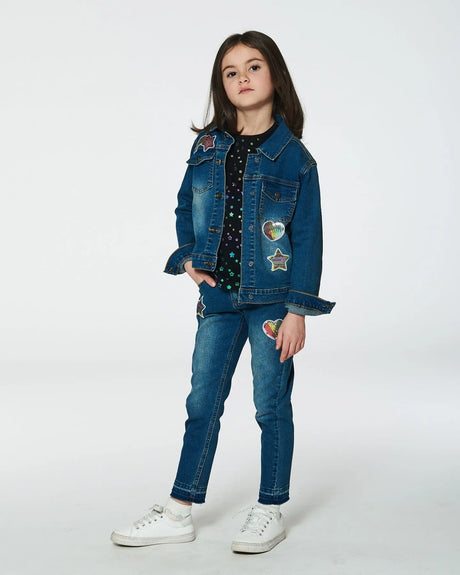 Jeans With Embroidery Patch Blue Denim | Deux par Deux | Jenni Kidz