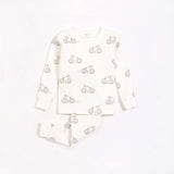 "la bicyclette" print on off-white infant pajama set | petit lem