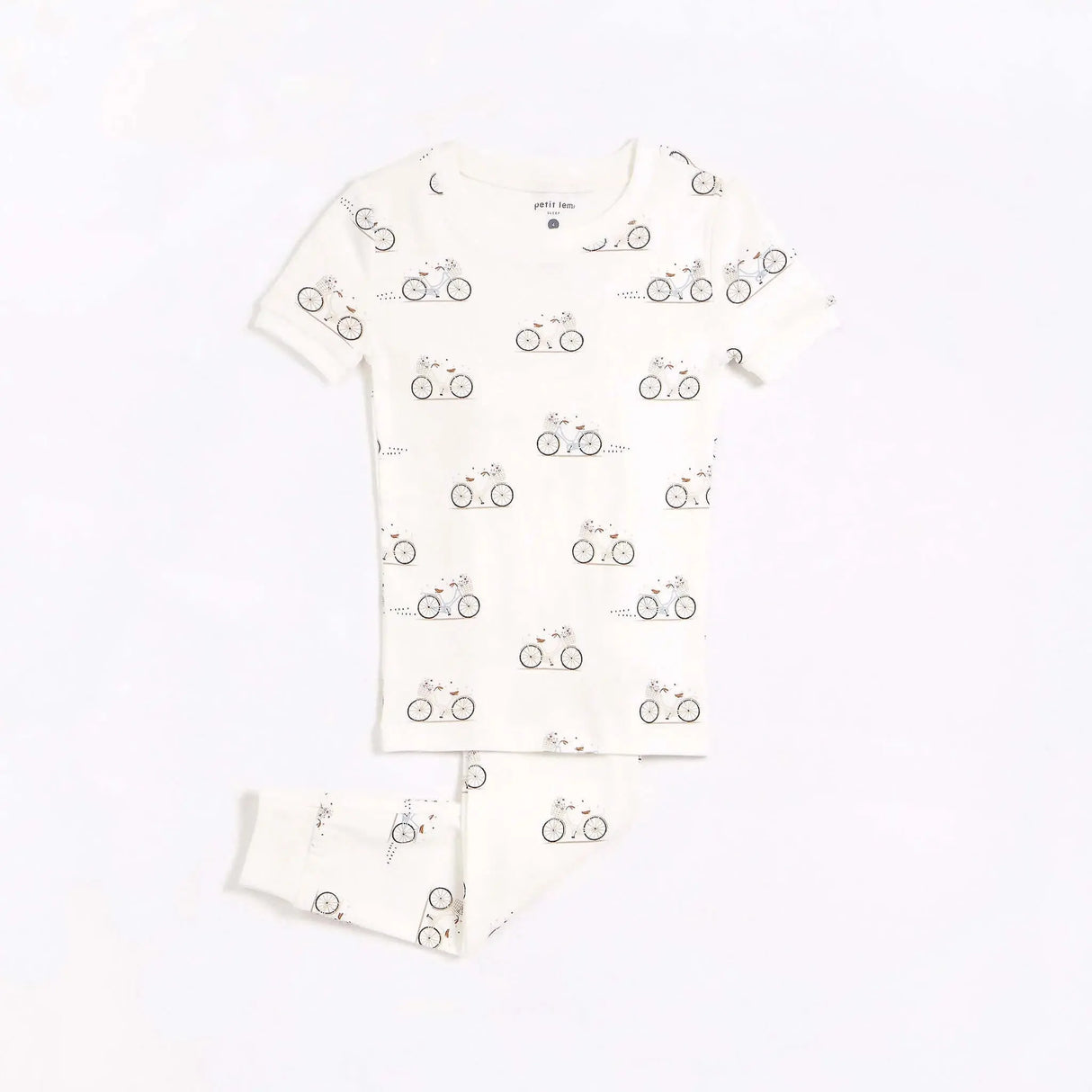 "la bicyclette" print on off-white pajama set | petit lem