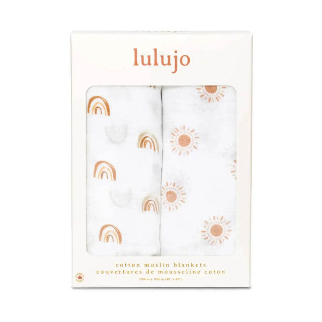 2 pack of cotton swaddles - rainbow/suns | lulujo 40" x 40"