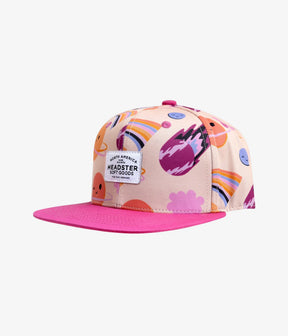 Fuchsia Another Planet kids snapback with planets, rainbows, Headster patch and flat brim