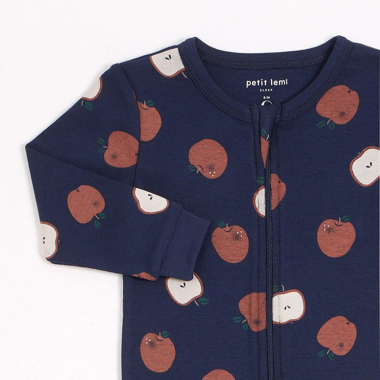 Apple Print on Midnight Footed Sleeper | Petit Lem - Jenni Kidz