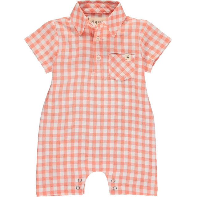 Apricot plaid polo romper | Me & Henry - Jenni Kidz