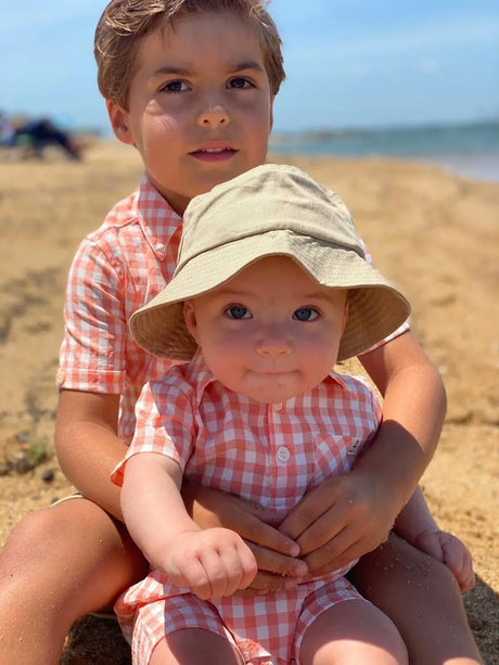 Apricot plaid polo romper | Me & Henry - Jenni Kidz