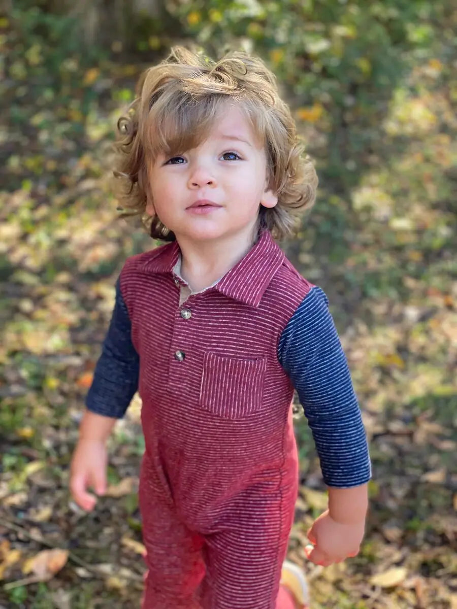 Baby Boy's Arlington Polo Romper In Wine Navy | Me & Henry - Jenni Kidz