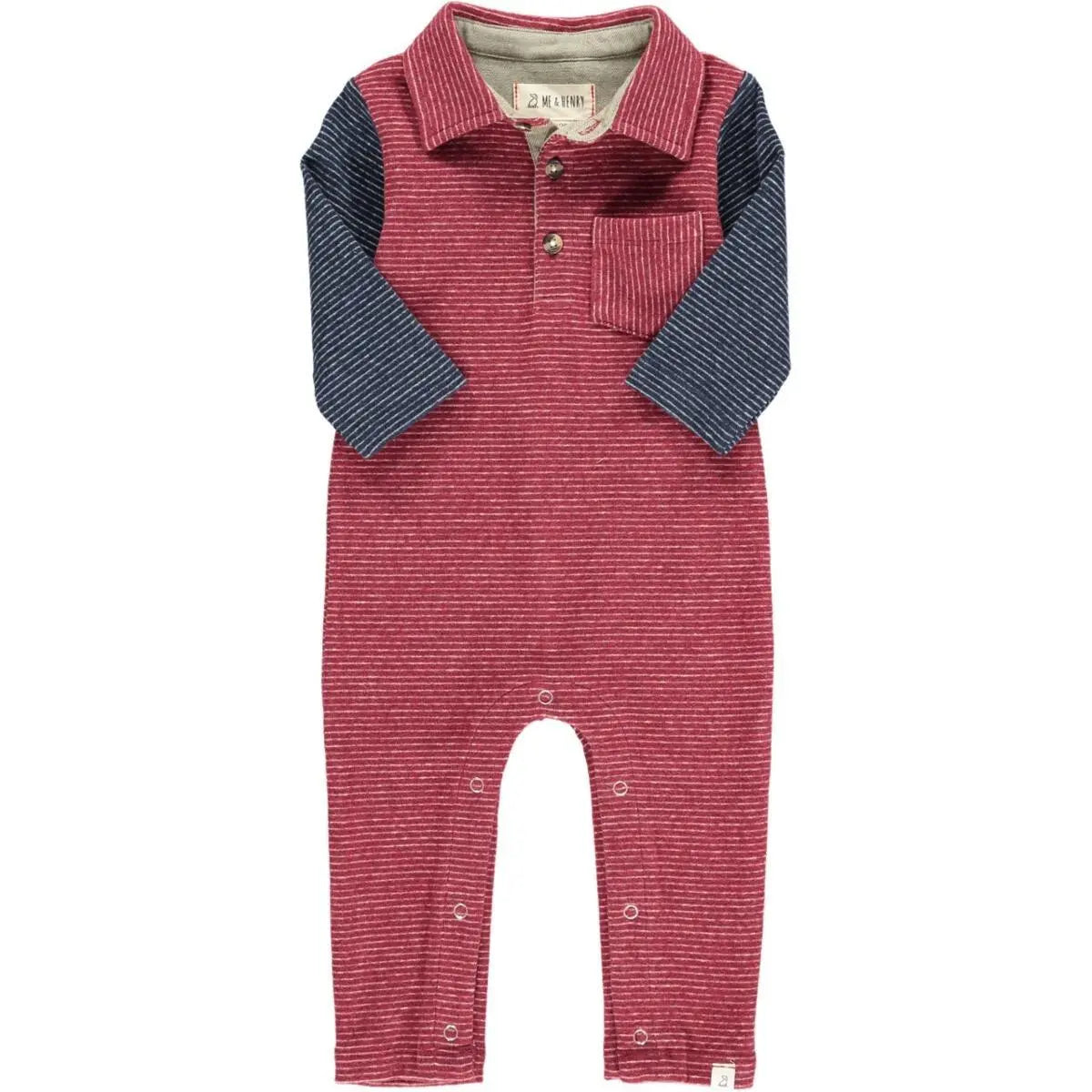 Baby Boy's Arlington Polo Romper In Wine Navy | Me & Henry - Jenni Kidz