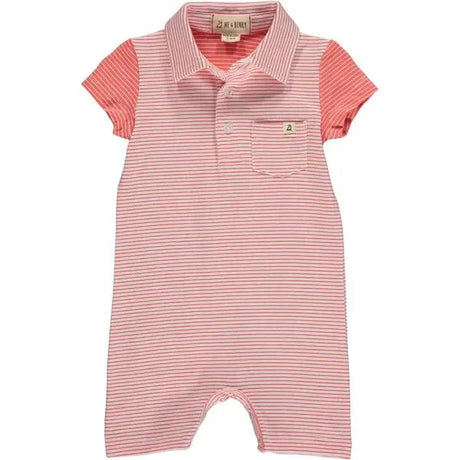 Baby Boy's Striped Saltash Polo Romper In Coral | Me & Henry - Jenni Kidz