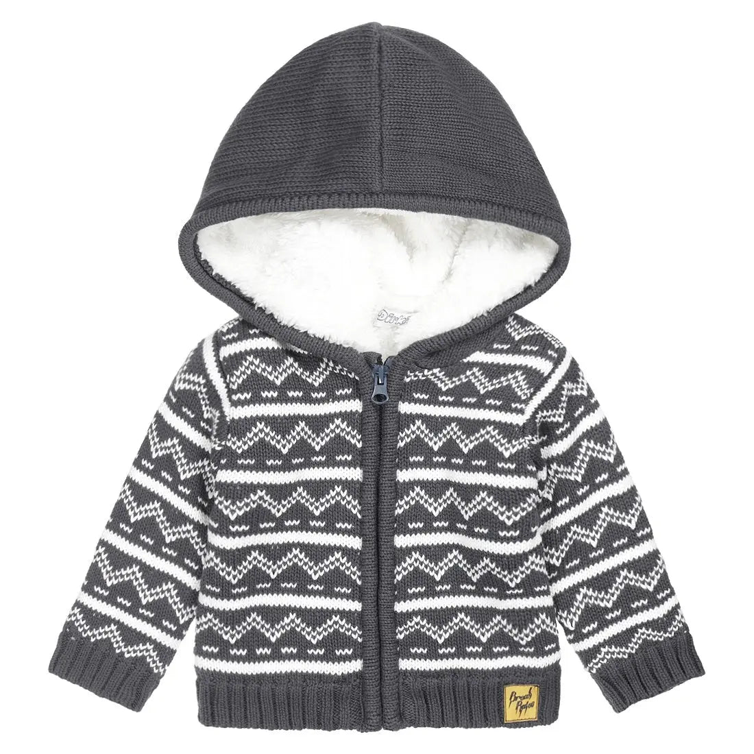 Baby Boys Knitted Cardigan Dark Blue Fake Fur | Dirkje - Dirkje