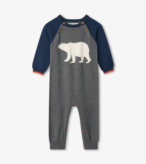 Hatley Bear Cub cotton knit sweater romper for baby boys