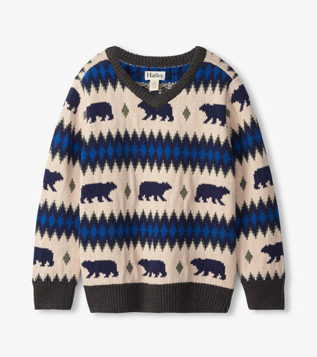 Bear Fair Isle V-Neck Sweater | Hatley - Jenni Kidz