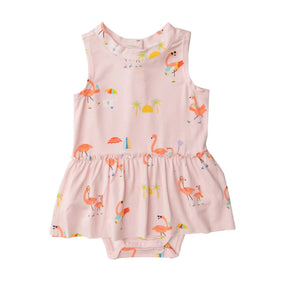 Angel Dear Boardwalk Flamingos blush pink skirted bodysuit front view