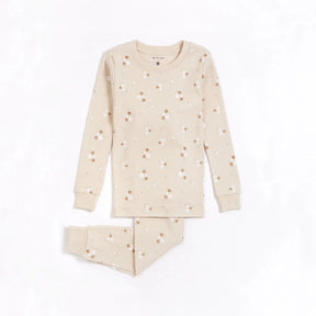 Petit Lem girls Bouquet pajama set in Beige with floral print and matching long pants.