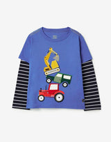 Boys' Chomp Long Sleeve Mock Layer Applique T-Shirt | Joules - Joules