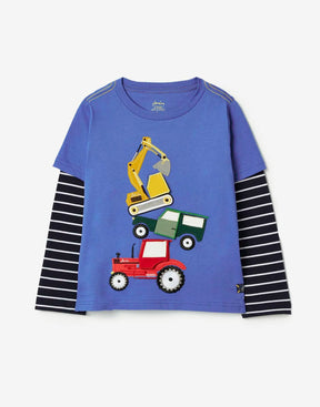 Boys' Chomp Long Sleeve Mock Layer Applique T-Shirt | Joules - Joules