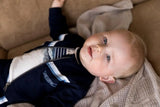 Boys Baby Set Cardigan T-shirt Pants Dark Blue White | Dirkje - Jenni Kidz