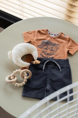 Boys Baby Set T-shirt With Shorts Rust Brown Grey | Dirkje - Jenni Kidz