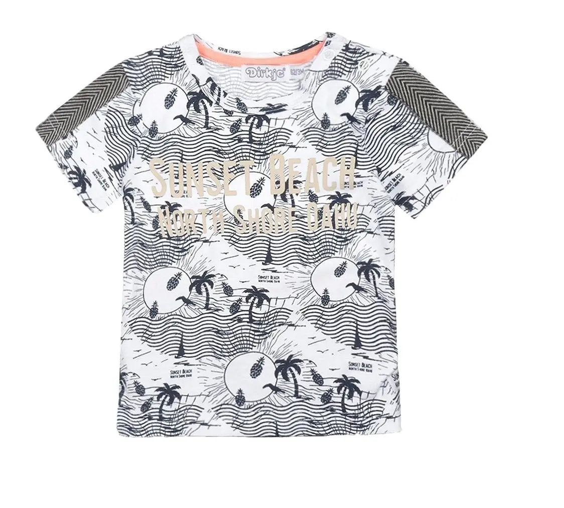 Boys Baby T-shirt White Blue Palm Tree | Dirkje - Dirkje