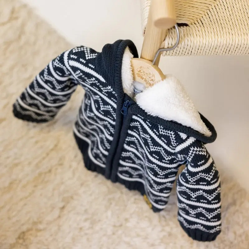 Boys Knitted Cardigan Dark Blue Fake Fur | Dirkje - Dirkje