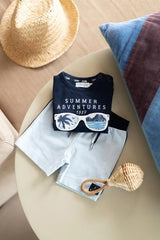 Boys T-shirt Blue With Sunglasses Print | Dirkje - Jenni Kidz