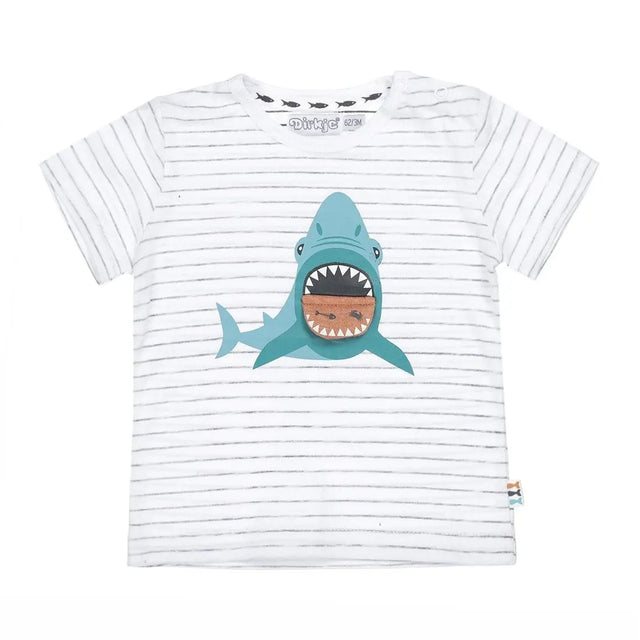 Boys T-shirt White Grey Striped With Shark | Dirkje - Jenni Kidz