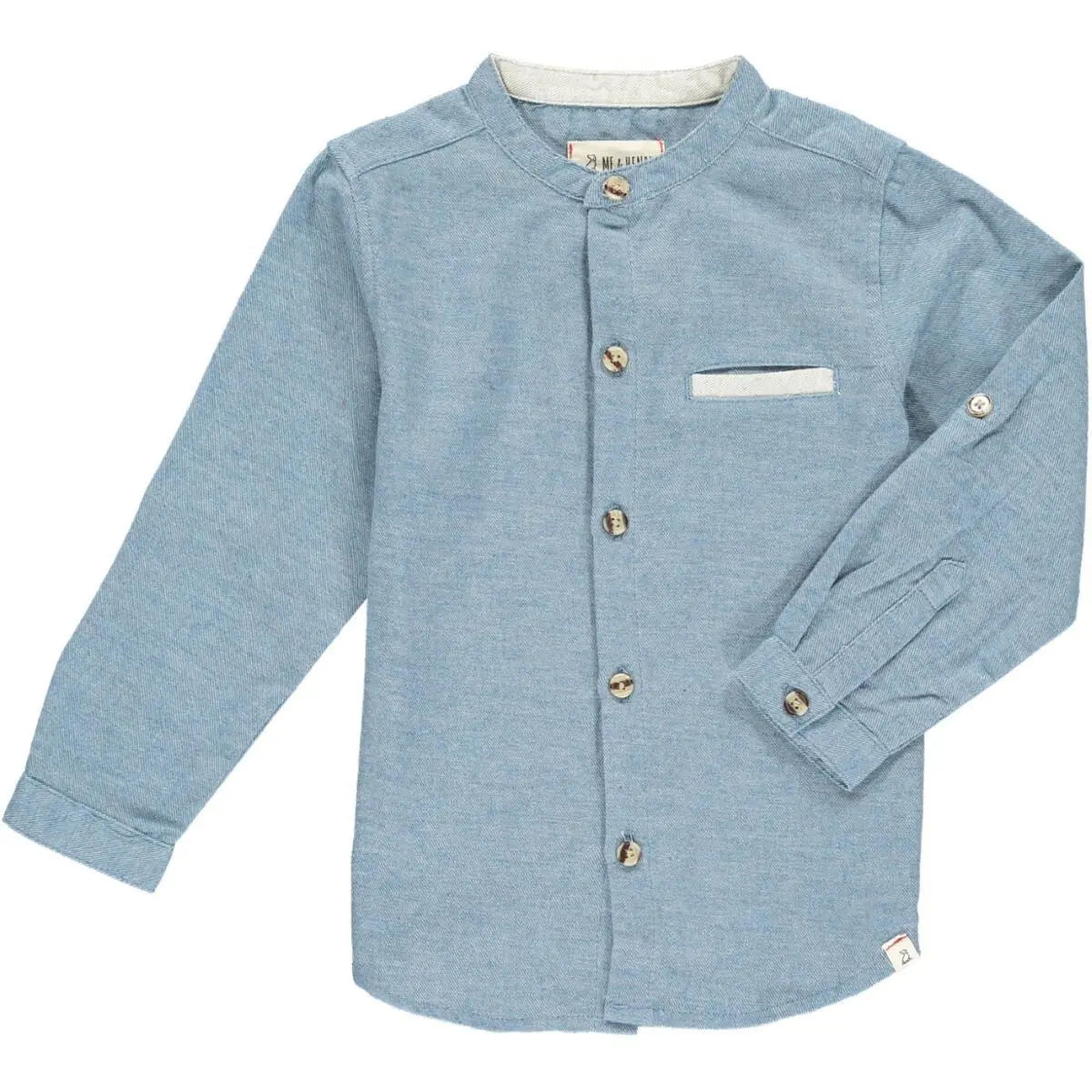 Chambray blue woven round neck shirt | Me & Henry - Jenni Kidz