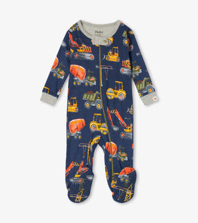 Hatley Construction Trucks organic cotton footed coverall for baby boys