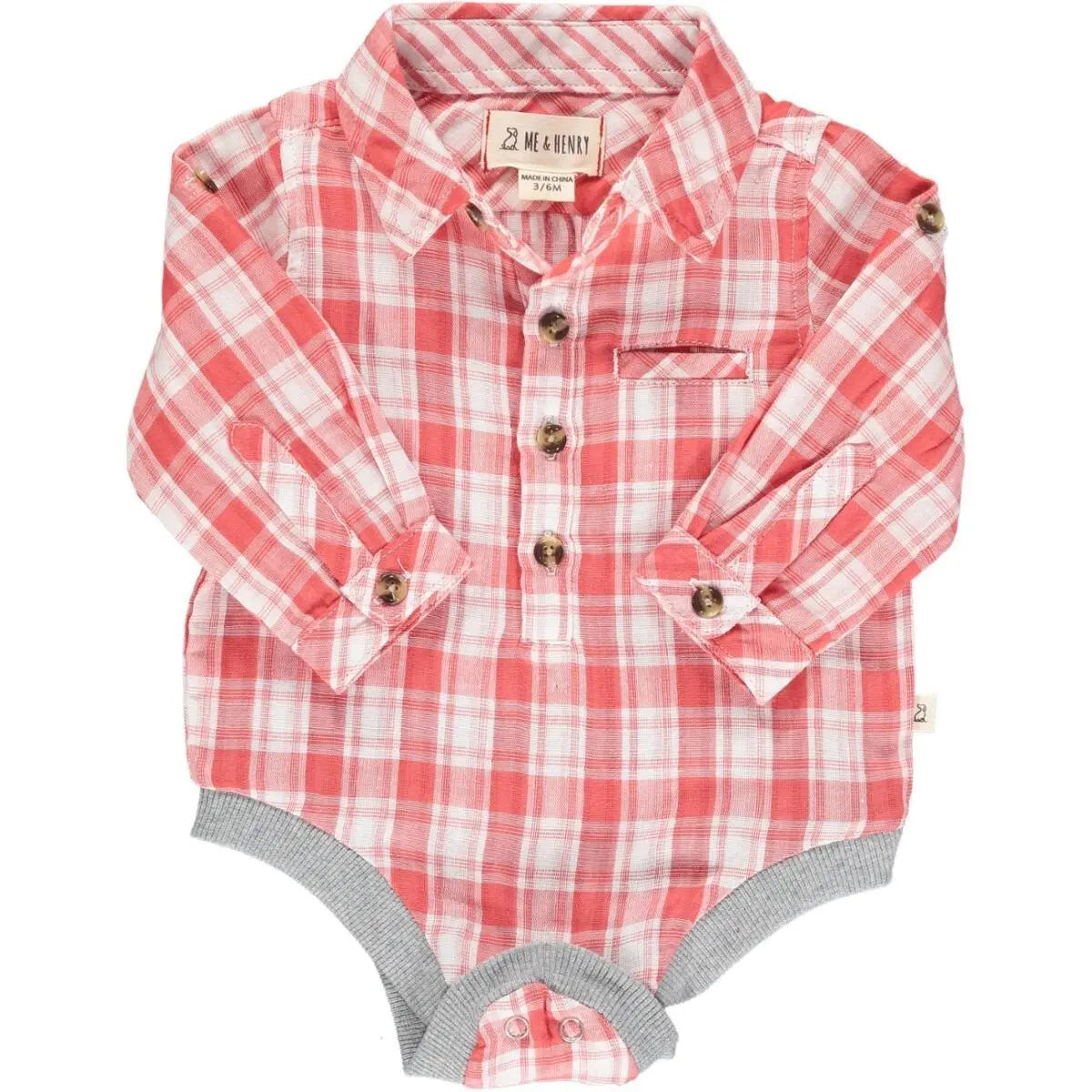 Coral plaid woven onesie | Me & Henry - Jenni Kidz