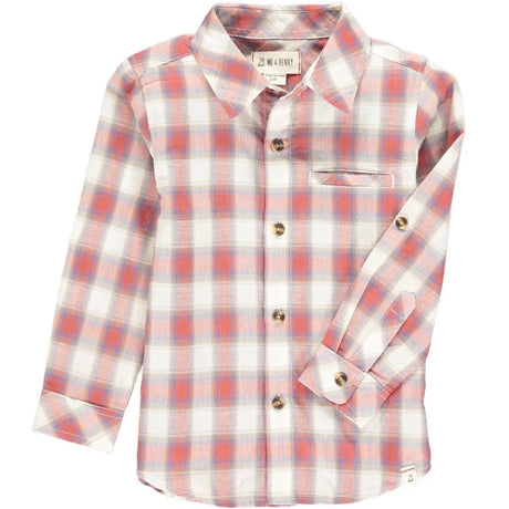 Coral/white/blue plaid woven shirt | Me & Henry - Jenni Kidz