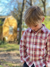 Coral/white/blue plaid woven shirt | Me & Henry - Jenni Kidz