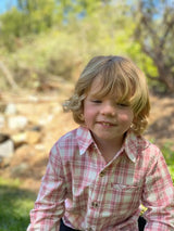 Coral/white plaid woven shirt | Me & Henry - Jenni Kidz