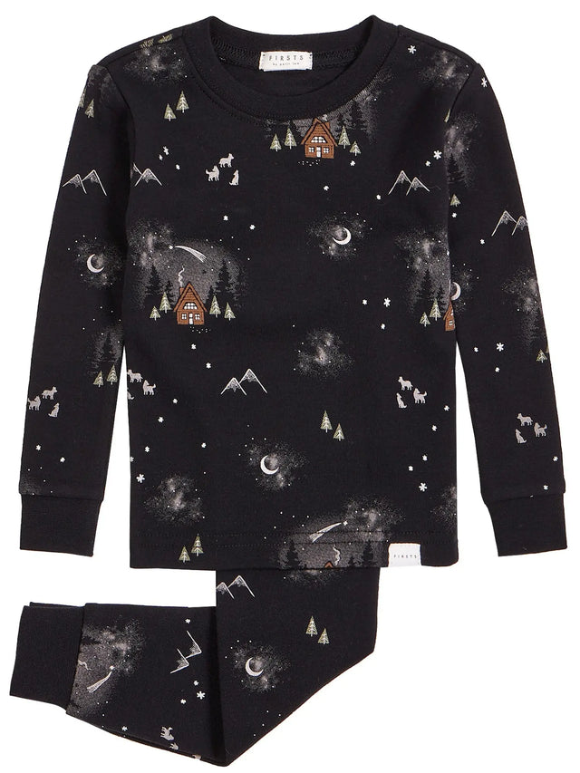 Cozy Cabin Print on Nightsky Pyjama Set | Petit Lem - Jenni Kidz