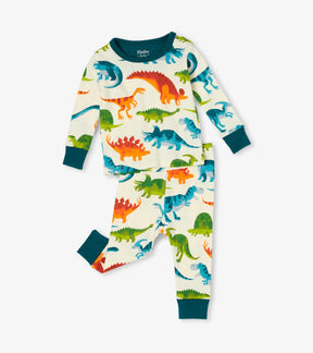 Hatley Dino Park organic cotton baby pajama set with colorful dinosaur print