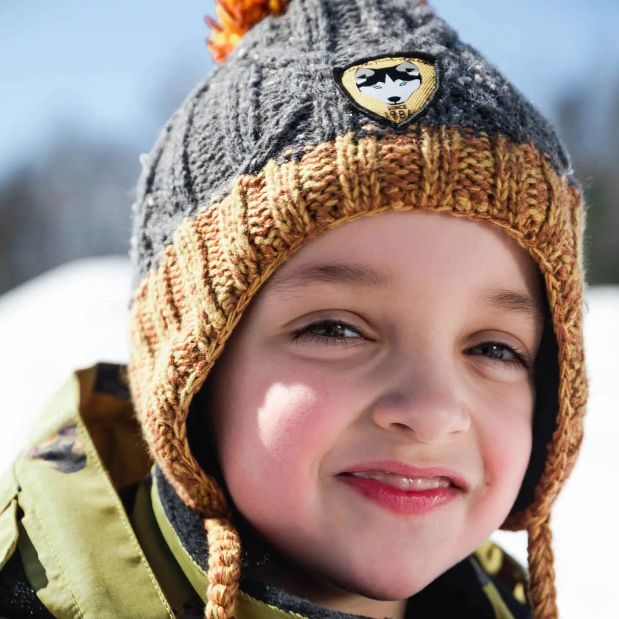 Earflap Knit Hat Grey And Yellow | DEUX PAR DEUX - DEUX PAR DEUX