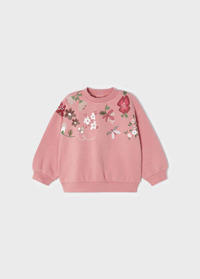 Mayoral baby girl Rubor floral sweatshirt with colorful embroidery and long sleeves.