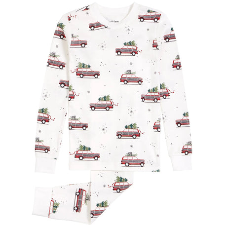 Festive Cars Print on Off-White Pyjama Set | Petit Lem - Jenni Kidz