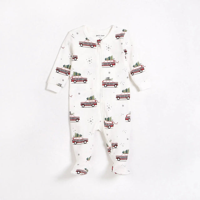 Festive Cars Print on Off-White Sleeper | Petit Lem - Jenni Kidz