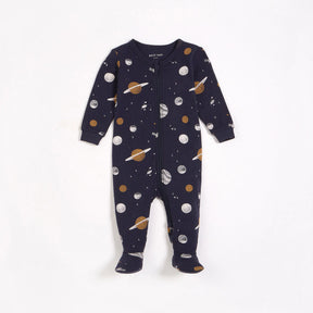 Petit Lem baby boy Galaxy navy organic cotton footed sleeper – front view