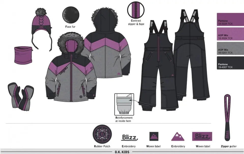 Girl's Snowsuit 5 PCS Set - Beautyberry | Blizz - Blizz