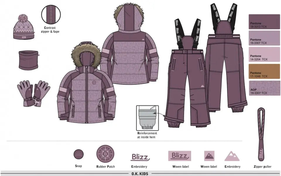 Girl's Snowsuit 5 PCS Set - Lavender | Blizz - Blizz