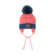 Girls' Earflap Knit Hat Coral And Blue Hearts - Tea Rose | DEUX PAR DEUX - DEUX PAR DEUX