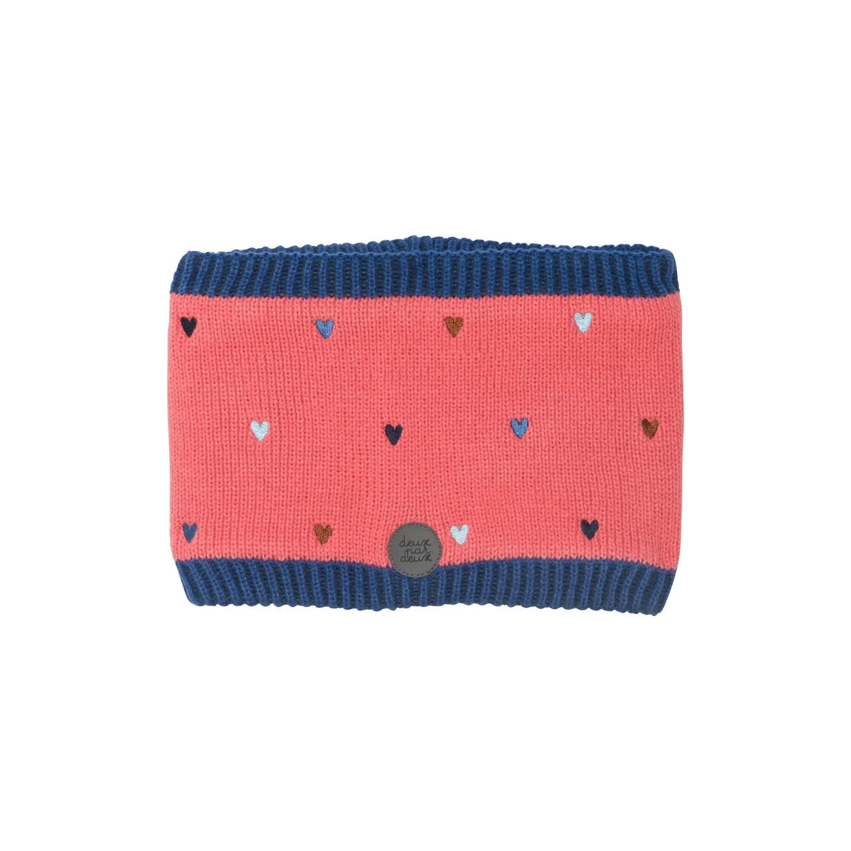 Girls' Knit Necktube Coral And Blue Hearts - Tea Rose | DEUX PAR DEUX - DEUX PAR DEUX