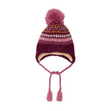 Girls' Striped Earflap Knit Hat Burgundy, White And Yellow | DEUX PAR DEUX - DEUX PAR DEUX