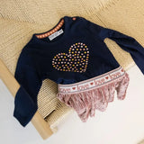 Girls Dress Dark Blue Old Pink | Dirkje - Dirkje